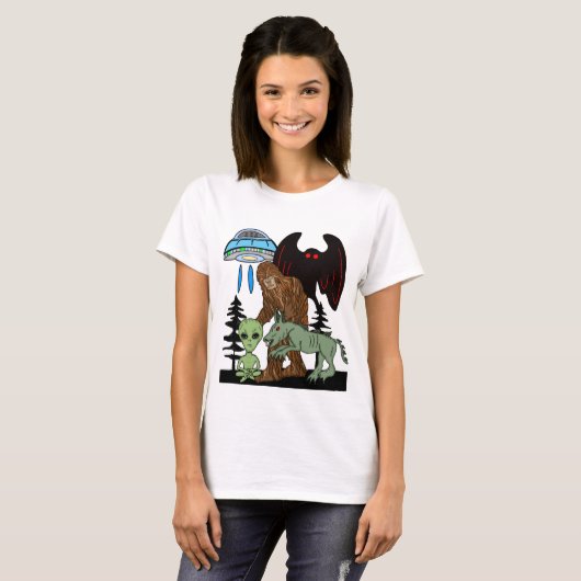 Cryptid Big Foot Alien Mothman UFO Chupacabra T-Shirt (Vorne ganz)