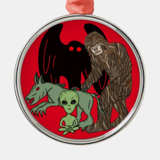 Cryptid Big foot, Chupacabra, Mothman, Alien Ornament Aus Metall (Vorne)