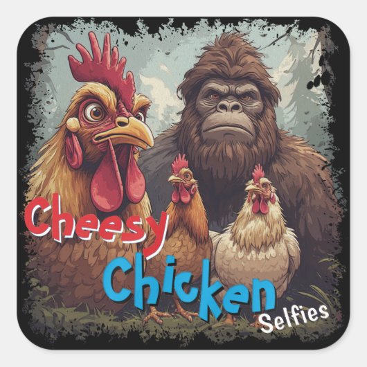 “Cryptid Photo Op” Cheesy Chicken Selfie Sticker (Vorderseite)