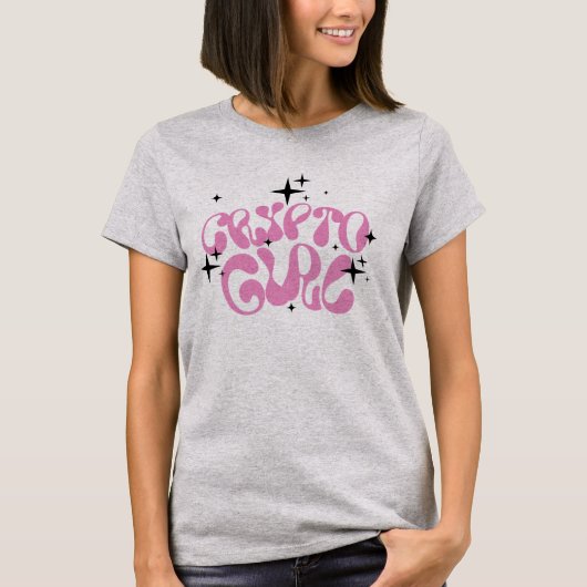 Crypto Girl Retro Pink Lettern auf grauem T - Shir T-Shirt (Vorderseite)