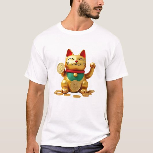 Crypto Maneki Neko T-Shirt | Bitcoin Glückskatze F (Vorderseite)
