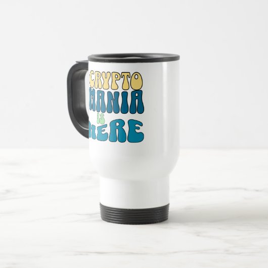 Crypto Mania Retro Blue Travel Mug Reisebecher (Vorderseite Links)