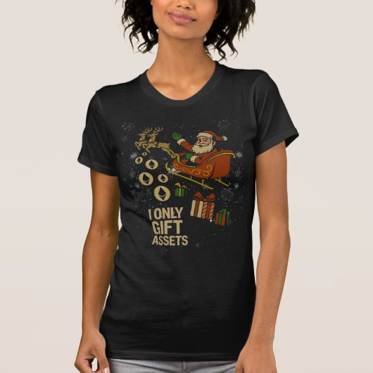 Crypto Sleigh Ride™ Santa Dropping ETH Gifts X-Mas T-Shirt (Vorderseite)