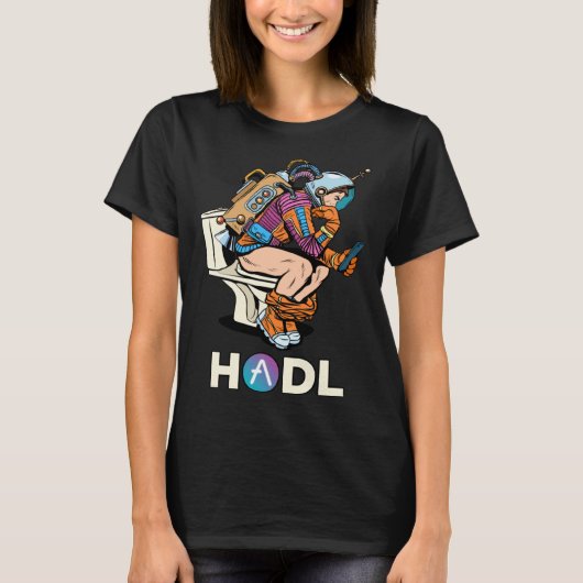 Cryptocurrency Aave HODL Space Man On Toilet Merch T-Shirt (Vorderseite)