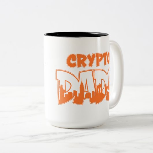 CryptoDads NFT NYC-Tasse mit Vater-Image Zweifarbige Tasse (VorderseiteRechts)