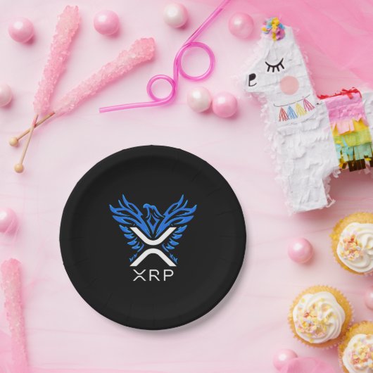 Cryptowährung XRP-Krypto-Logo Blue Rising Phoenix Pappteller (Party)