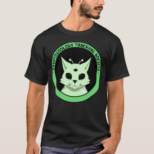 Cryptozoology Tracking Society Alien Cat Design T-Shirt (Vorderseite)