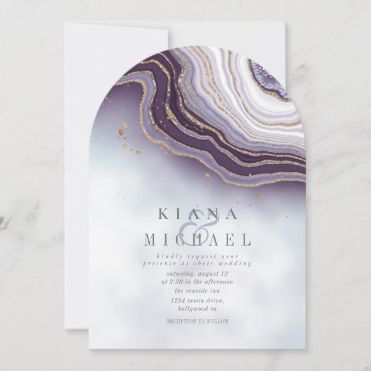 Crystal Agate Wedding Amethyst Arch ID825 Einladung (Vorderseite)