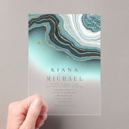 Crystal Agate Wedding Aquamarin Transparent ID825 Acryleinladungen (Insitu (Handheld))