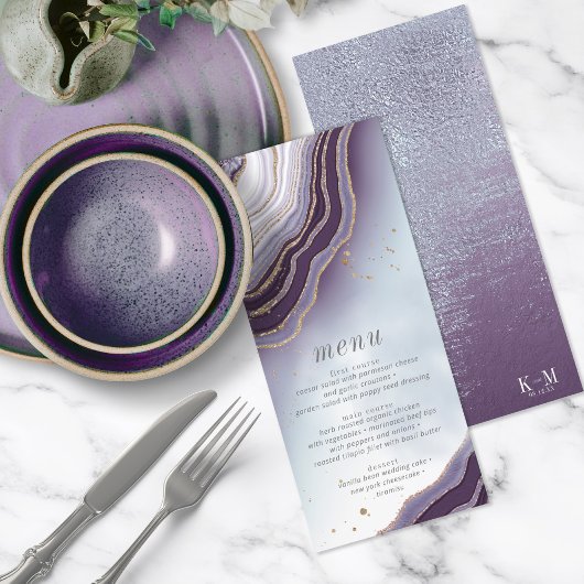 Crystal Agate Wedding Menu V2 Amethyst ID825 Menükarte