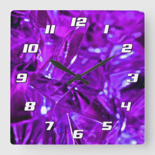 Crystal Amethyst Lila Edelstein mit Zahlen Quadratische Wanduhr