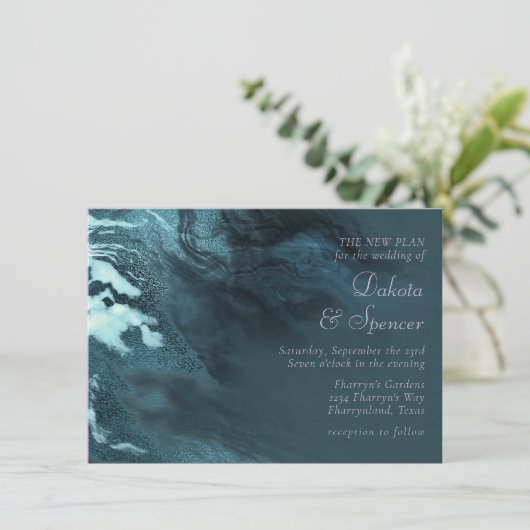 Crystal Aquamarin Agate | Dark Aqua Marble Stone Einladung (Stehend Vorderseite)