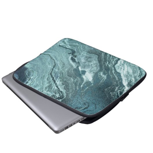 Crystal Aquamarin Agate | Dark Aqua Marble Stone Laptopschutzhülle (Vorne Knopf)