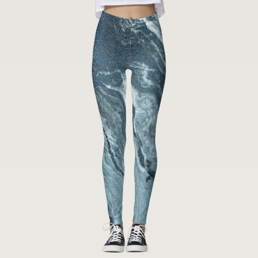 Crystal Aquamarin Agate | Dark Aqua Marble Stone Leggings (Vorderseite)