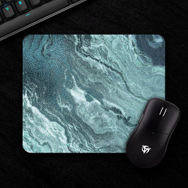 Crystal Aquamarin Agate | Dark Aqua Marble Stone Mousepad