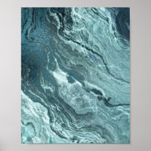 Crystal Aquamarin Agate   Dark Aqua Marble Stone Poster