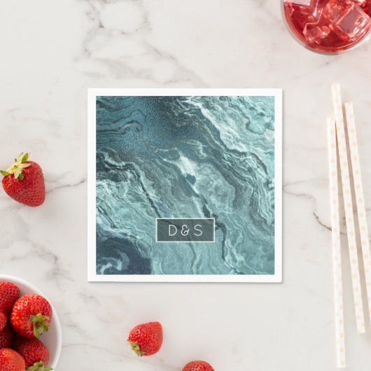 Crystal Aquamarin Agate | Dark Aqua Marble Stone Serviette (Beispiel)