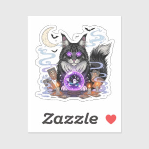 Crystal Ball Coon - Maine Coon Halloween Aufkleber