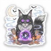 Crystal Ball Coon - Maine Coon Halloween Aufkleber (Vorderseite)