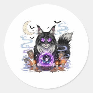 Crystal Ball Coon - Maine Coon Halloween Runder Aufkleber