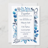 Crystal Blue & Blue-Gray-Blumenmuster Einladung (Vorderseite)