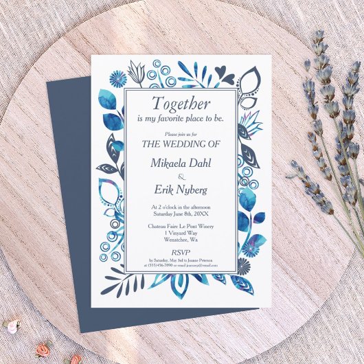 Crystal Blue & Blue-Gray-Blumenmuster Einladung