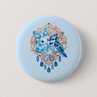 Crystal Blue Bunny and Blue Jay Heart Button
