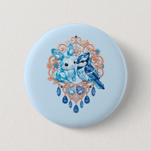 Crystal Blue Bunny and Blue Jay Heart Button (Vorderseite)