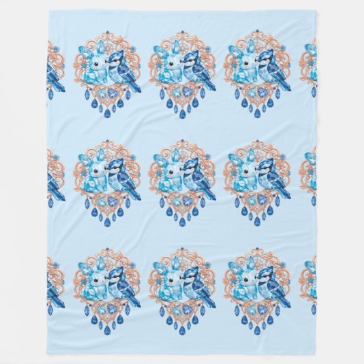 Crystal Blue Bunny and Blue Jay Heart Fleecedecke (Vorderseite)