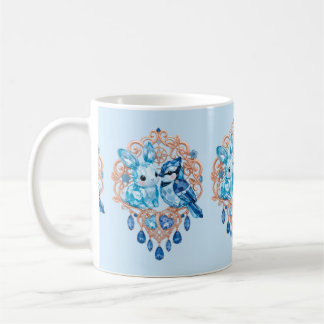Crystal Blue Bunny and Blue Jay Heart Kaffeetasse