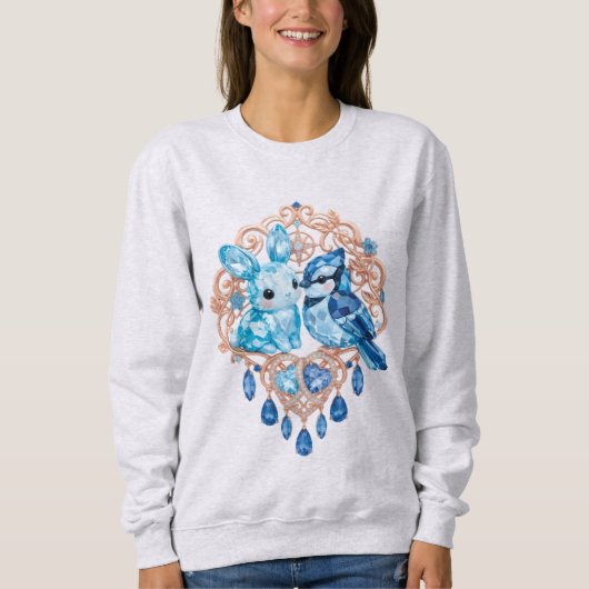 Crystal Blue Bunny and Blue Jay Heart Sweatshirt (Vorderseite)