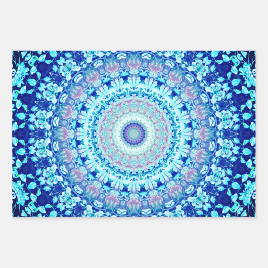 Crystal Blue Floral Mandala Geschenkpapier Set (Vorderseite)
