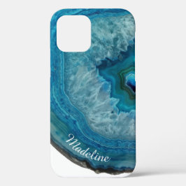Crystal Blue Geode Slice | Personalisiert iPhone 16 Hülle
