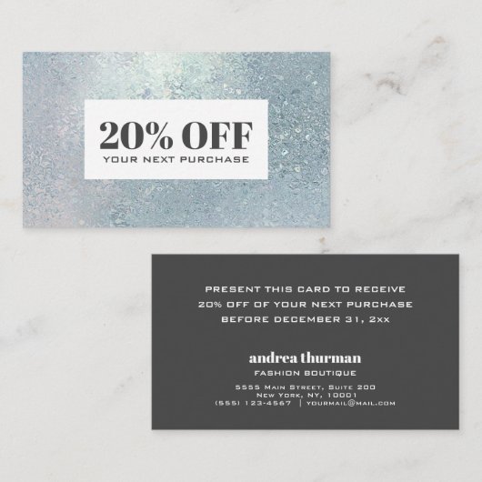 Crystal Blue Glas Perlenrabatt Gutscheinkarte Visitenkarte (Vorne/Hinten)