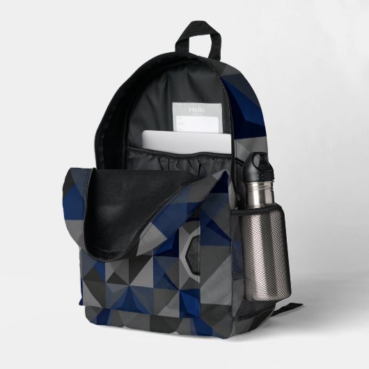 Crystal Blue Low‑Poly Geometric Backpack Bedruckter Rucksack (Rückseitige Ecke links (Offen) )