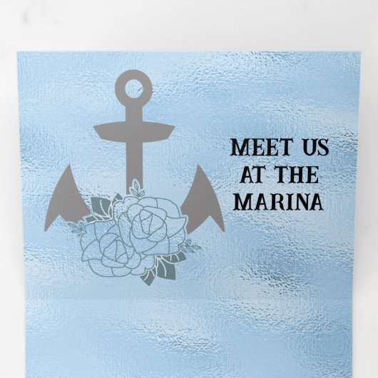 Crystal Blue Marina Style Wedding Dreifach Gefaltete Einladung (Innen Erste Seite)