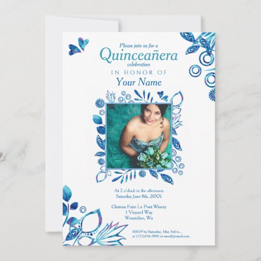 Crystal Blue Pattern Quinceanera Einladung (Vorderseite)