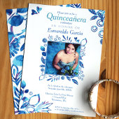 Crystal Blue Pattern Quinceanera Einladung