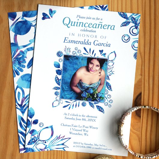 Crystal Blue Pattern Quinceanera Einladung