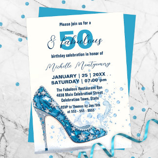 Crystal Blue Stiletto mit Gemstones 50. Geburtstag Einladung