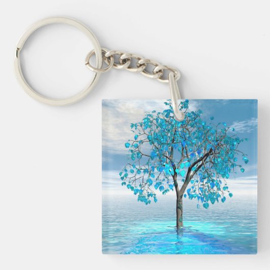 Crystal Blue Tree Acrylic Schlüsselanhänger (Vorderseite)