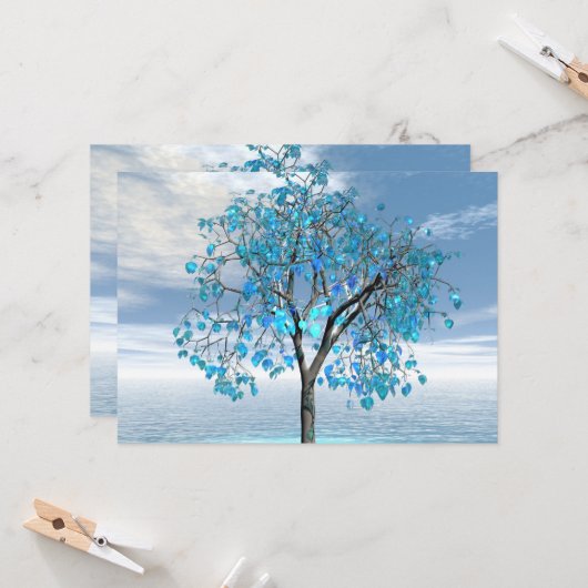 Crystal Blue Tree Flat Greeting Card Karte (Vorderseite/Rückseite Beispiel)