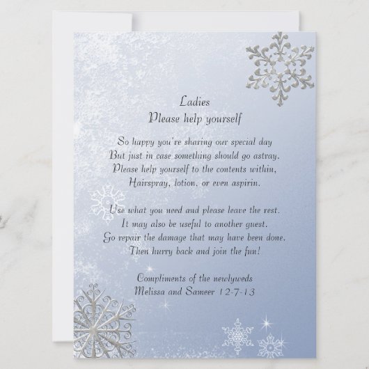 Crystal Blue Winter Snowflake Hochzeitsszenario (Vorderseite)