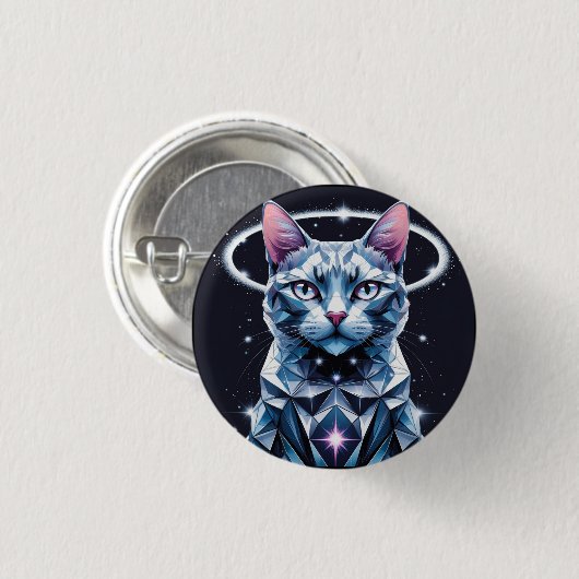 Crystal Cat Geometric Vector Art Button (Vorne & Hinten)