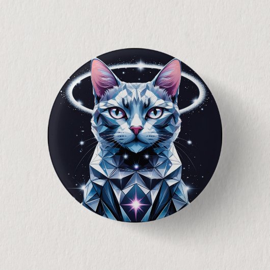 Crystal Cat Geometric Vector Art Button (Vorderseite)