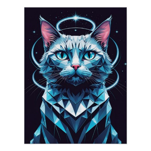 Crystal Cat Geometric Vector Art Poster (Vorderseite)