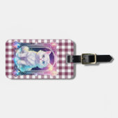 Crystal Cat Lila Black Kariert Niedlich White Kitt Gepäckanhänger (Vorderseite horizontal)