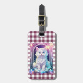 Crystal Cat Lila Black Kariert Niedlich White Kitt Gepäckanhänger (Vorderseite vertikal)