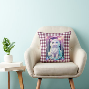 Crystal Cat Lila Black Kariert Niedlich White Kitt Kissen