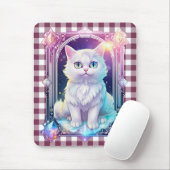 Crystal Cat Lila Black Kariert Niedlich White Kitt Mousepad (Mit Mouse)